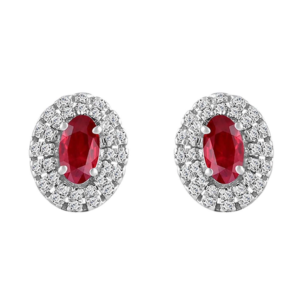 10K WG 1/7 ct. tw. Diamond Double Halo & 3/4 ct. tw. Ruby Stud Earring