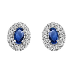10K WG 1/7 ct. tw. Diamond Double Halo & 3/4 ct. tw. Sapphire Stud Earring