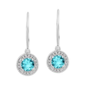 Silver 1/10 ct. tw. Diamond Halo & 5/8 ct. tw. Aquamarine Drop Dangle Earring