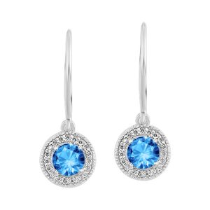 Silver 1/10 ct. tw. Diamond Halo & 1/2 ct. tw. Blue Topaz Drop Dangle Earring