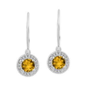 Silver 1/10 ct. tw. Diamond Halo & 5/8 ct. tw. Citrine Drop Dangle Earring