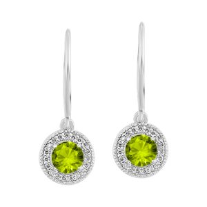 Silver 1/10 ct. tw. Diamond Halo & 5/8 ct. tw. Peridot Drop Dangle Earring