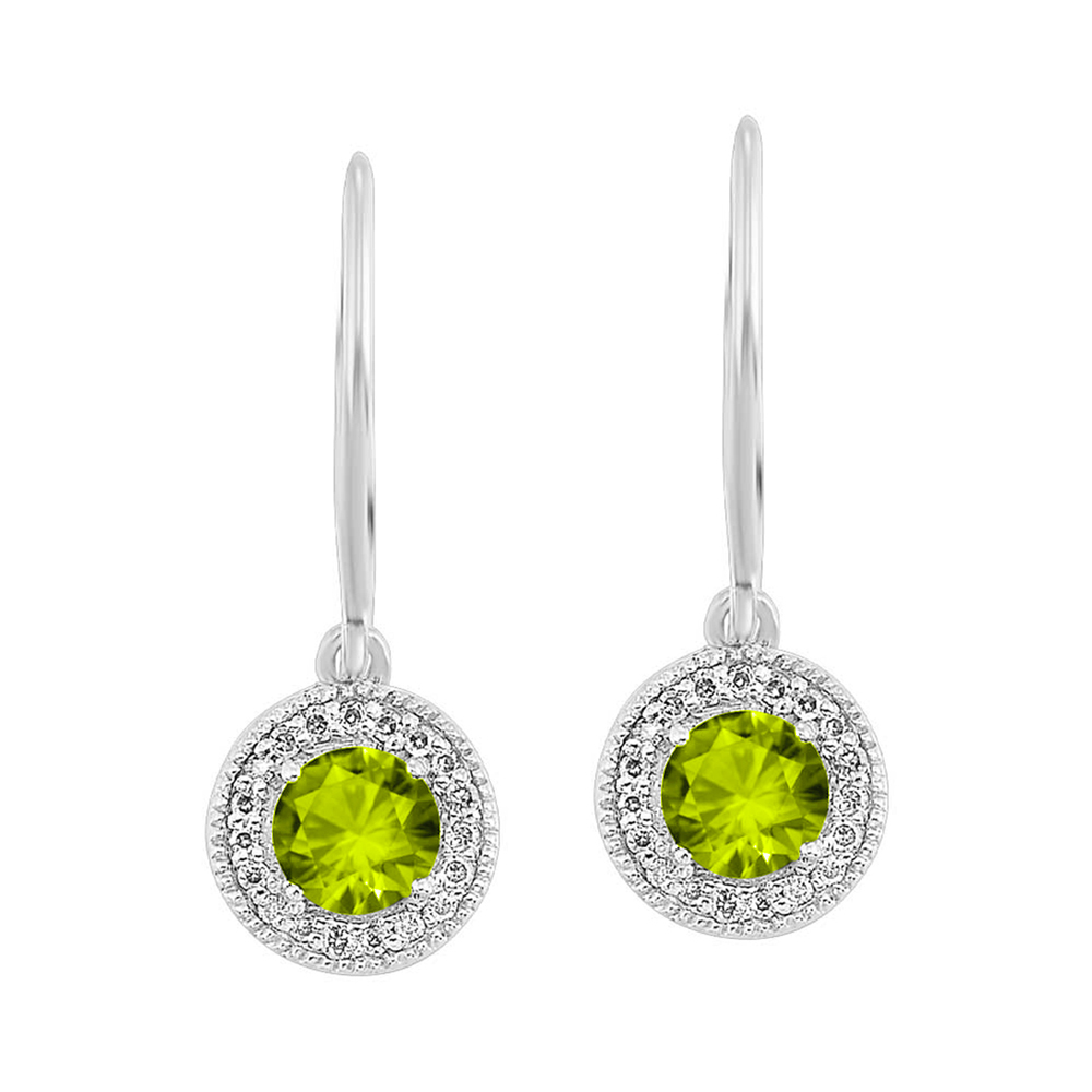 Silver 1/10 ct. tw. Diamond Halo & 5/8 ct. tw. Peridot Drop Dangle Earring