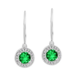 Silver 1/10 ct. tw. Diamond Halo & 5/8 ct. tw. Emerald Drop Dangle Earring