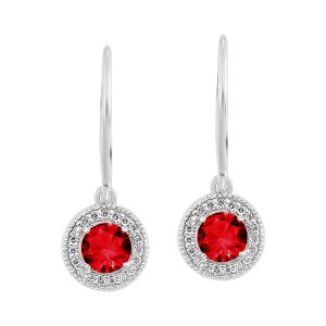Silver 1/10 ct. tw. Diamond Halo & 5/8 ct. tw. Garnet Drop Dangle Earring