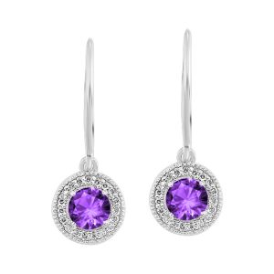 Silver 1/10 ct. tw. Diamond Halo & 5/8 ct. tw. Amethyst Drop Dangle Earring