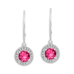 Silver 1/10 ct. Diamond Halo & 5/8 ct. tw. Pink Tourmaline Drop Dangle Earring