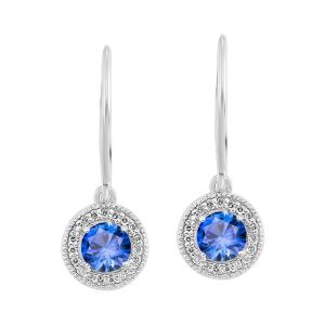 Silver 1/10 ct. tw. Diamond Halo & 5/8 ct. tw. Sapphire Drop Dangle Earring