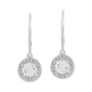 Silver 1/10 ct. tw. Diamond Halo & 5/8 ct. tw. White Topaz Drop Dangle Earring