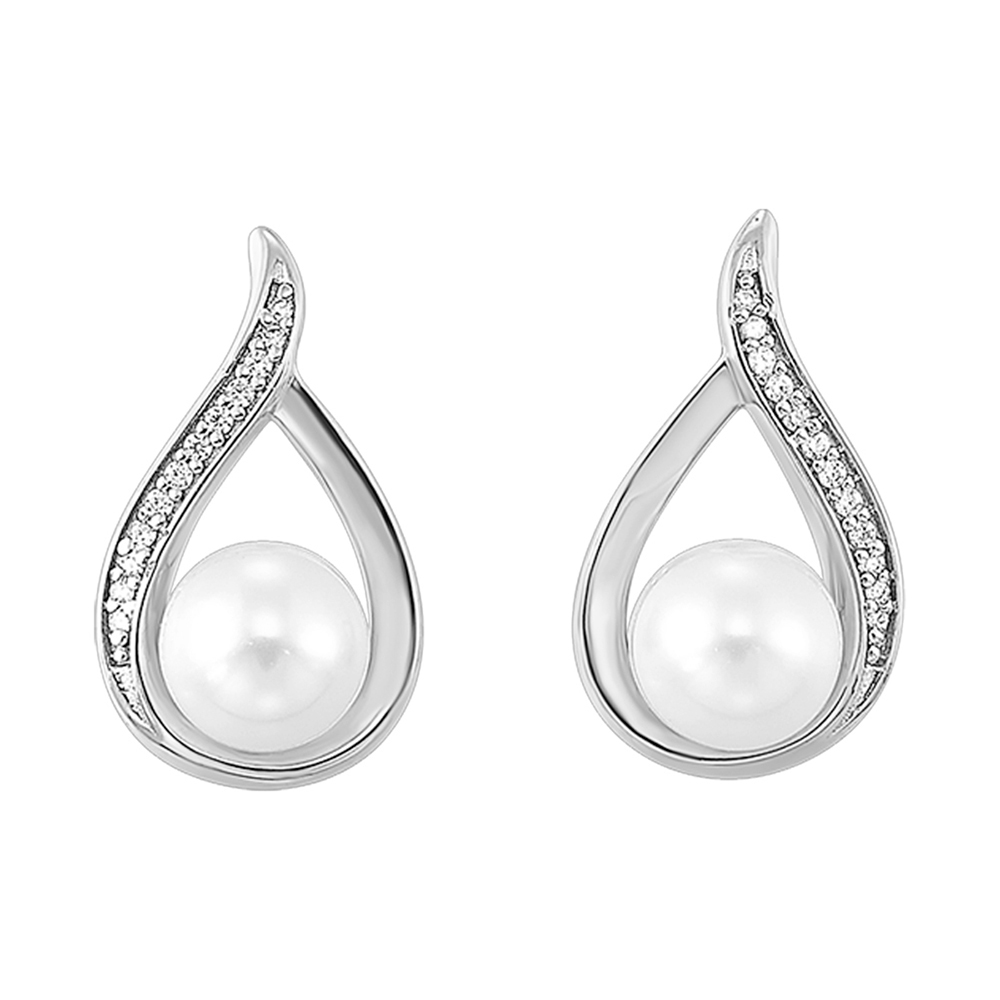 14K WG 1/25 ct. tw. Diamond & 2 ct. tw. Pearl Stud Earring