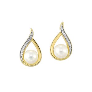 14K YG 1/25 ct. tw. Diamond & 2 ct. tw. Pearl Stud Earring