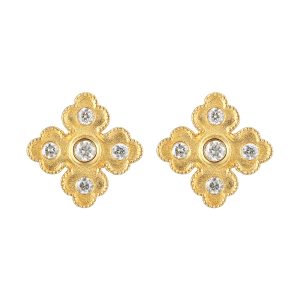 14K YG 1/4 ct. tw. Diamond Floral Stud Earring