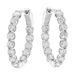 14K WG 5 ct. tw. Diamond Oval Shape Inside Out Hoop Earring