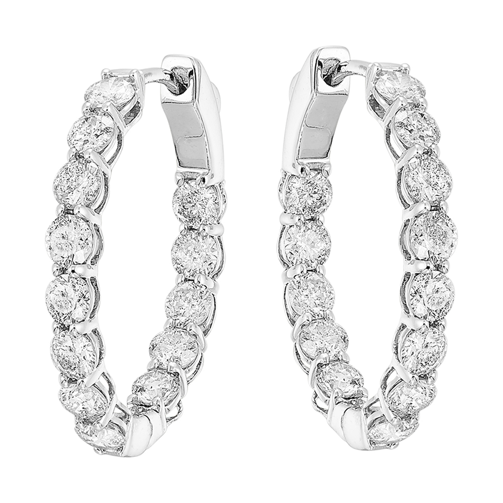 14K WG 5 ct. tw. Diamond Oval Shape Inside Out Hoop Earring