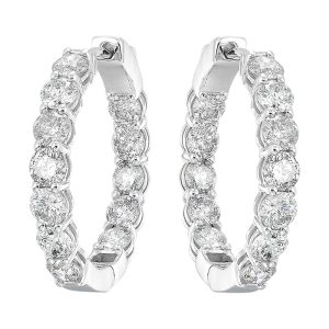14K WG 7 ct. tw. Diamond Round Shape Inside Out Hoop Earring