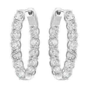 14K WG 7 ct. tw. Diamond Oval Shape Inside Out Hoop Earring