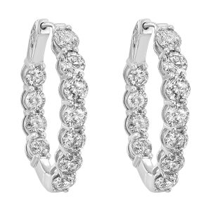 14K WG 10 ct. tw. Diamond Round Shape Inside Out Hoop Earring