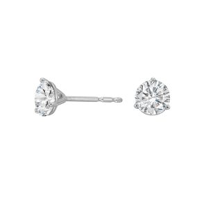 14K WG 1 ct. tw. Diamond Three Prong Solitaire Stud Earring