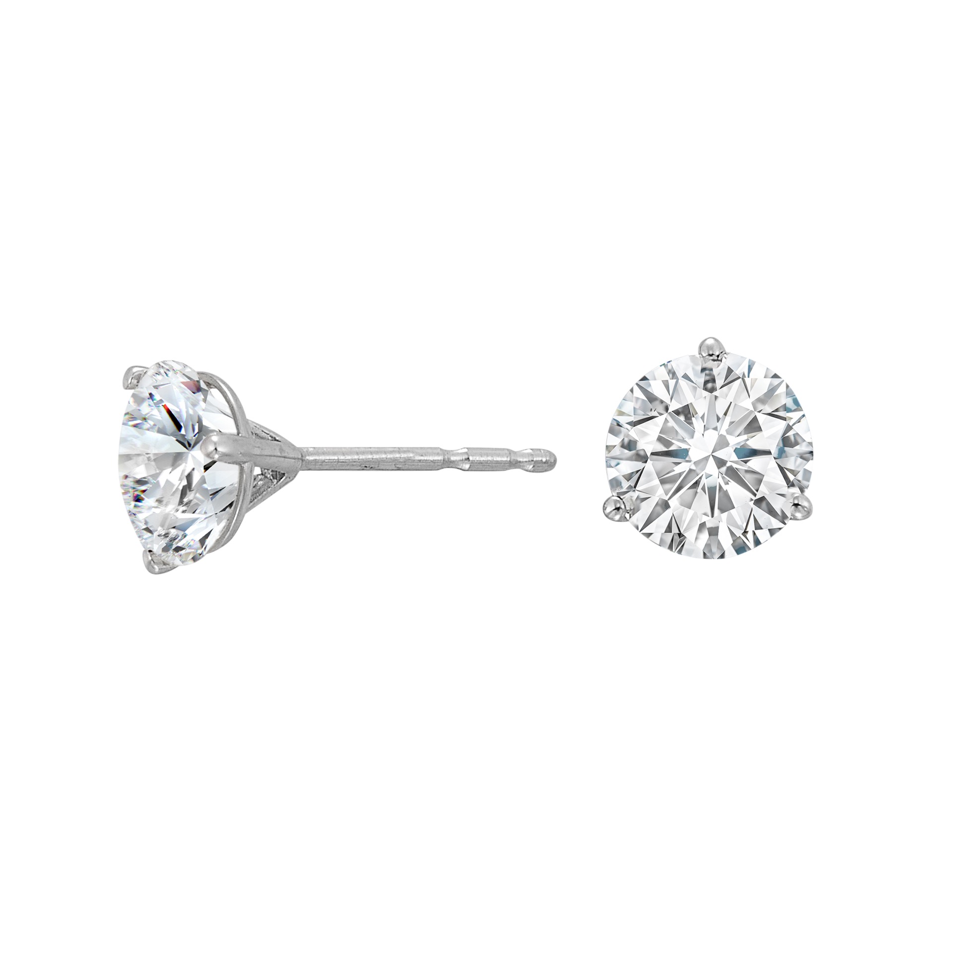 14K WG 2 ct. tw. Diamond Three Prong Solitaire Stud Earring