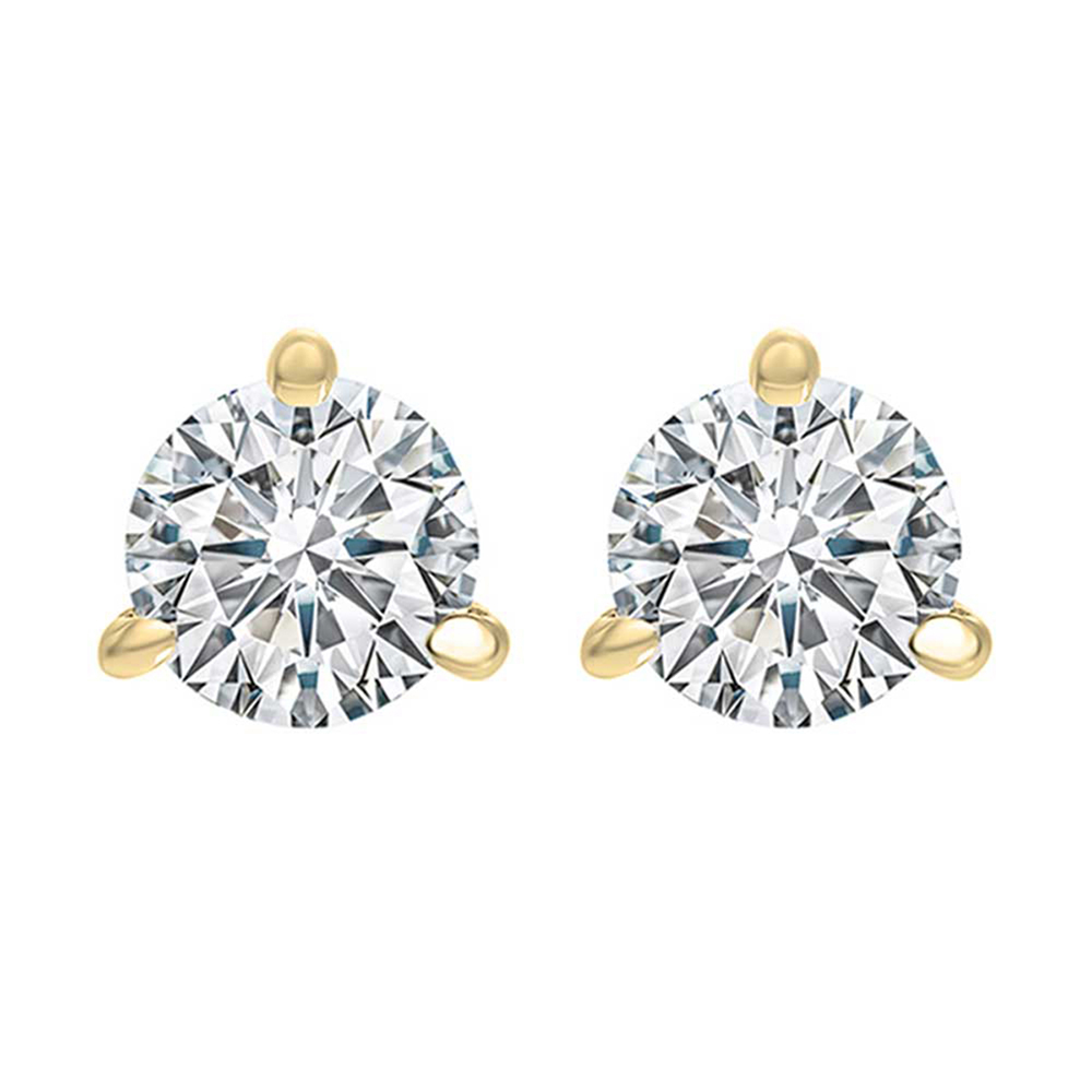 14K YG 1/4 ct. tw. Diamond Three Prong Solitaire Stud Earring