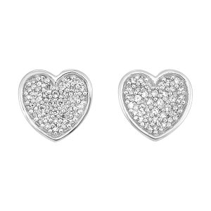 Silver 1/10 ct. tw. Diamond Pave Heart Stud Earring