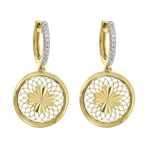 14K YG 1/10 ct. tw. Diamond Vintage Circle Dangle Hoop Earring