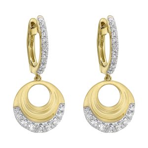 14K YG 3/8 ct. tw. Diamond Circle Dangle Hoop Earring
