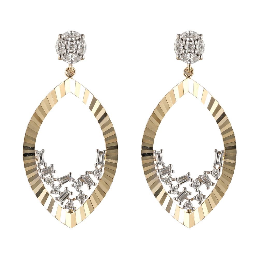 14K YG 3/4 ct. tw. Diamond Fluted Dangle Earring