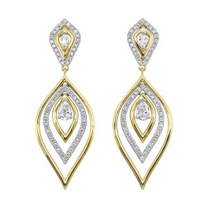 14K YG 1 1/3 ct. tw. Diamond and Metal Dangle Earring