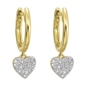 14K 1/12 ct. tw. Diamond Pave Heart Dangle Hoop Earring