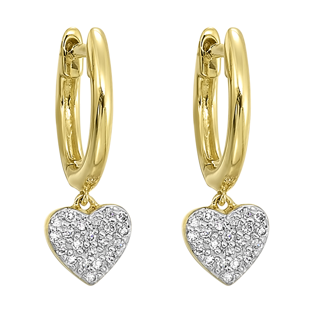 14K 1/12 ct. tw. Diamond Pave Heart Dangle Hoop Earring