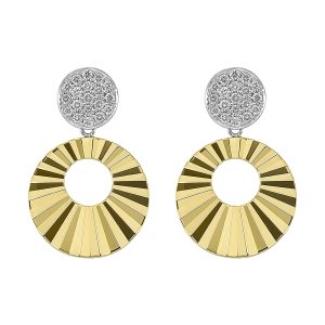 14K WYG 1/3 ct. tw. Diamond Mixed Metal Pave Fluted Earring