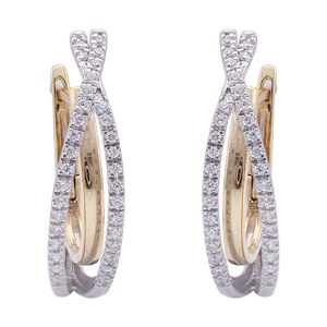 14K WYG 1/4 ct. tw. Diamond Mixed Metal Crossover Hoop Earring
