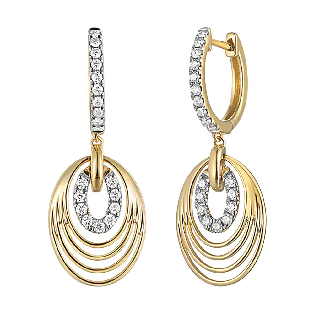 14K YG 1/3 ct. tw. Diamond Concentric Oval Hoop Earring