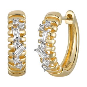 14K YG 1/5 ct. tw. Scattered Diamond Ribbed Hoop Earring