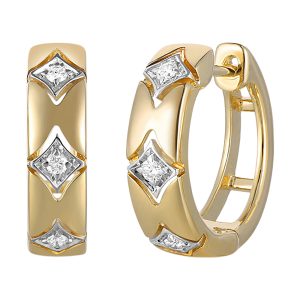 14K YG 1/10 ct. tw. Diamond Station Bold Hoop Earring