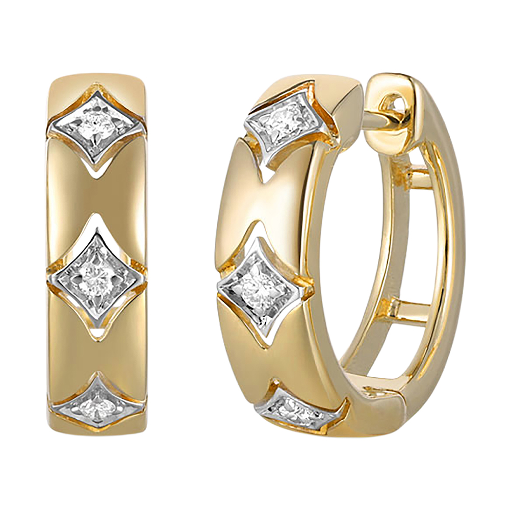 14K YG 1/10 ct. tw. Diamond Station Bold Hoop Earring