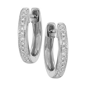 14K WG 1/15 ct. tw. Diamond Hoop Earring