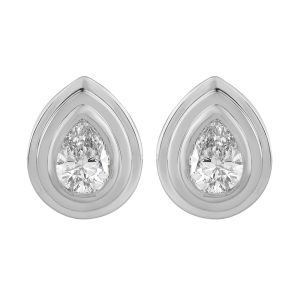 14K WG 1/3 ct. tw. Pear Diamond Bezel Solitaire Stud Earring