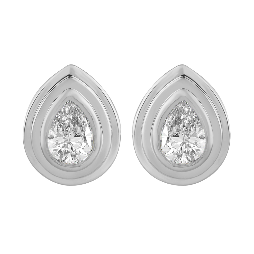 14K WG 1/3 ct. tw. Pear Diamond Bezel Solitaire Stud Earring