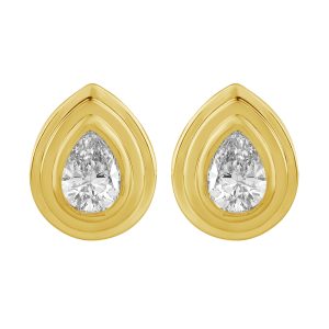 14K YG 1/3 ct. tw. Pear Diamond Bezel Solitaire Stud Earring