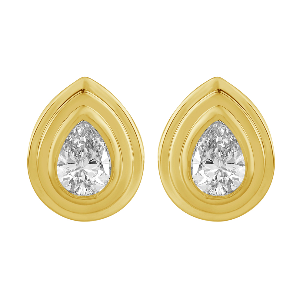 14K YG 1/3 ct. tw. Pear Diamond Bezel Solitaire Stud Earring