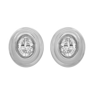 14K WG 1/3 ct. tw. Oval Diamond Bezel Solitaire Stud Earring