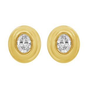 14K YG 1/3 ct. tw. Oval Diamond Bezel Solitaire Stud Earring