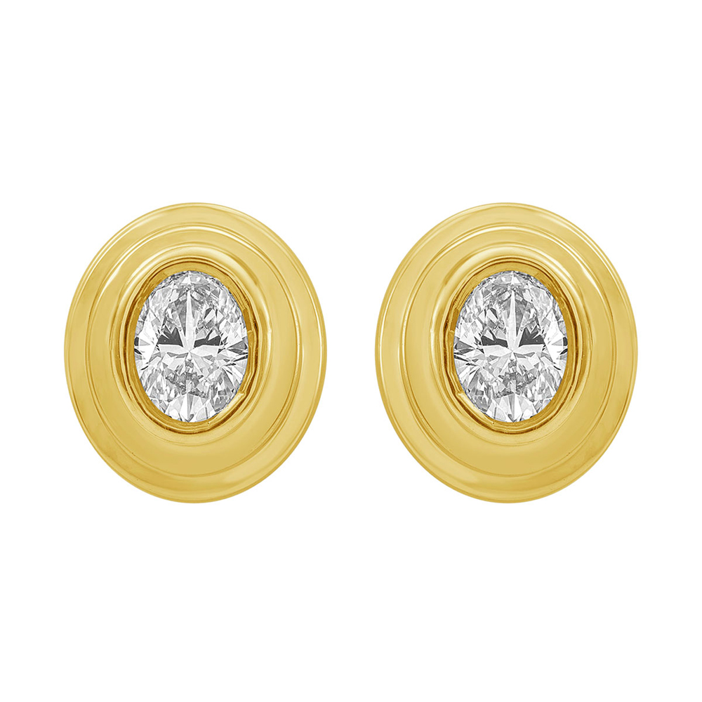 14K YG 1/3 ct. tw. Oval Diamond Bezel Solitaire Stud Earring