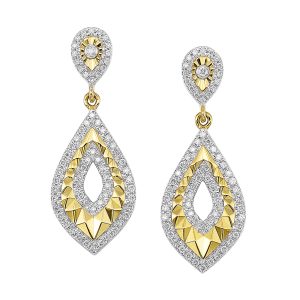 14K YG 1/3 ct. tw. Diamond Pyramid Dangle Earring
