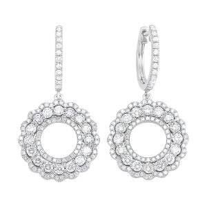 14K WG 1 1/4 ct. tw. Diamond Scallop Circle Dangle Hoop Earring