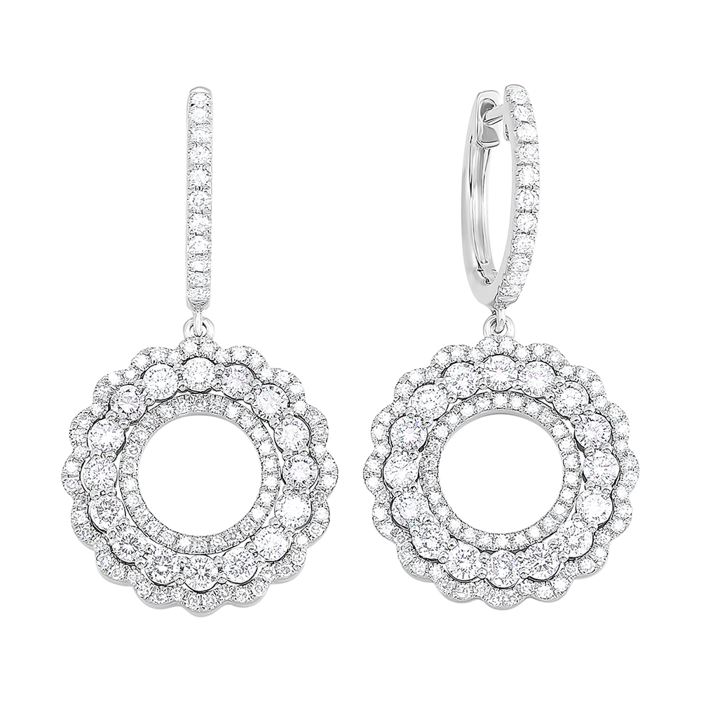 14K WG 1 1/4 ct. tw. Diamond Scallop Circle Dangle Hoop Earring