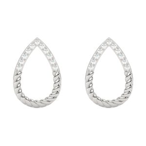 14K WG 1/20 ct. tw. Diamond Pear Rope Stud Earring