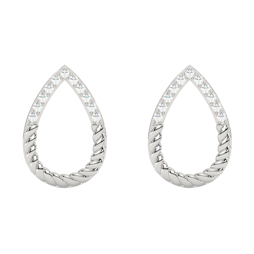 14K WG 1/20 ct. tw. Diamond Pear Rope Stud Earring